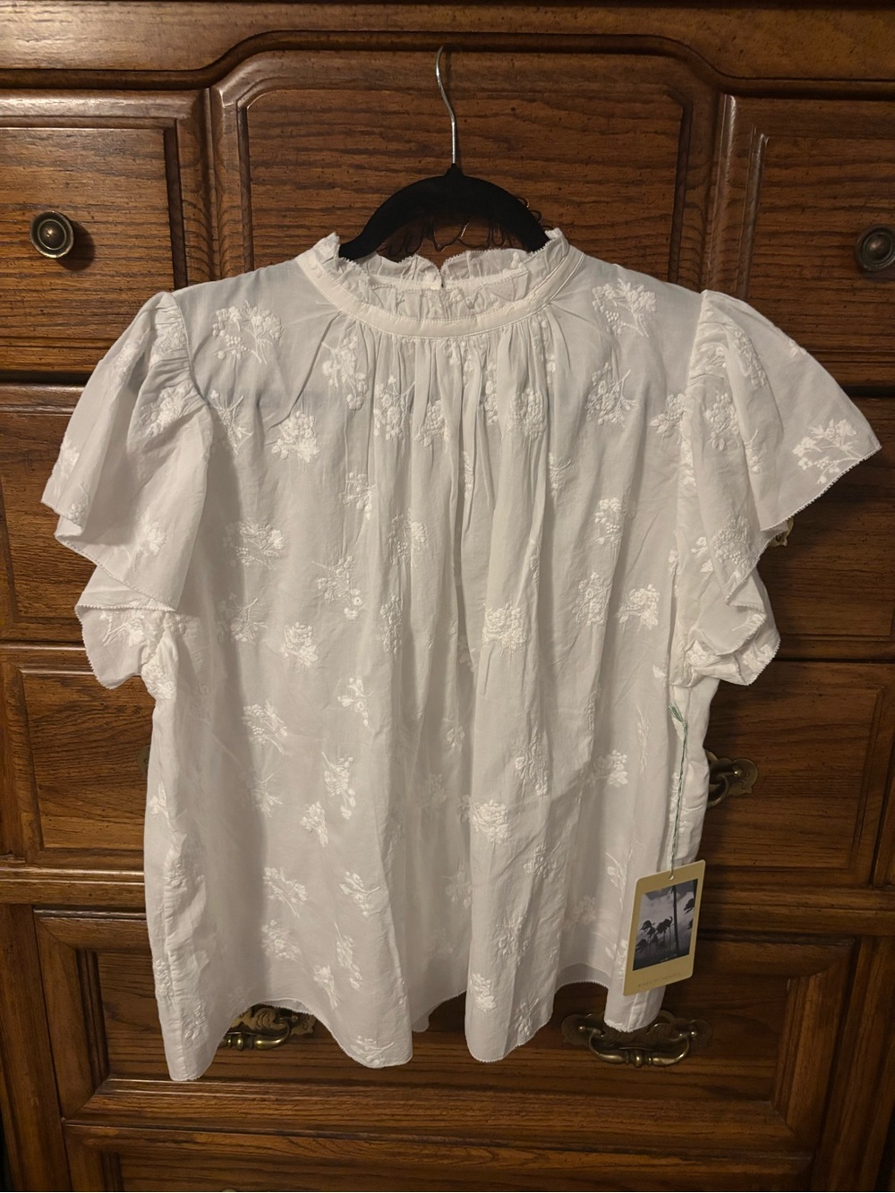 Trovata White Embroidered Ruffle-Neck Blouse - Women